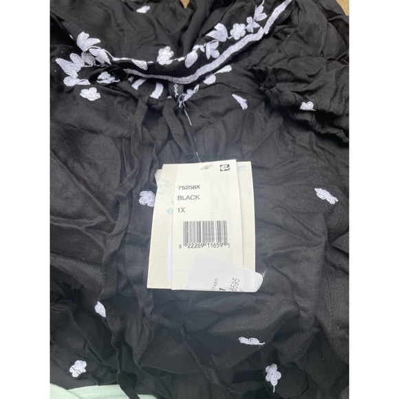 Raviya Embroidered Long Sleeve Swimsuit Cover Up Dress, BLACK, 1X - Picture 3 of 3